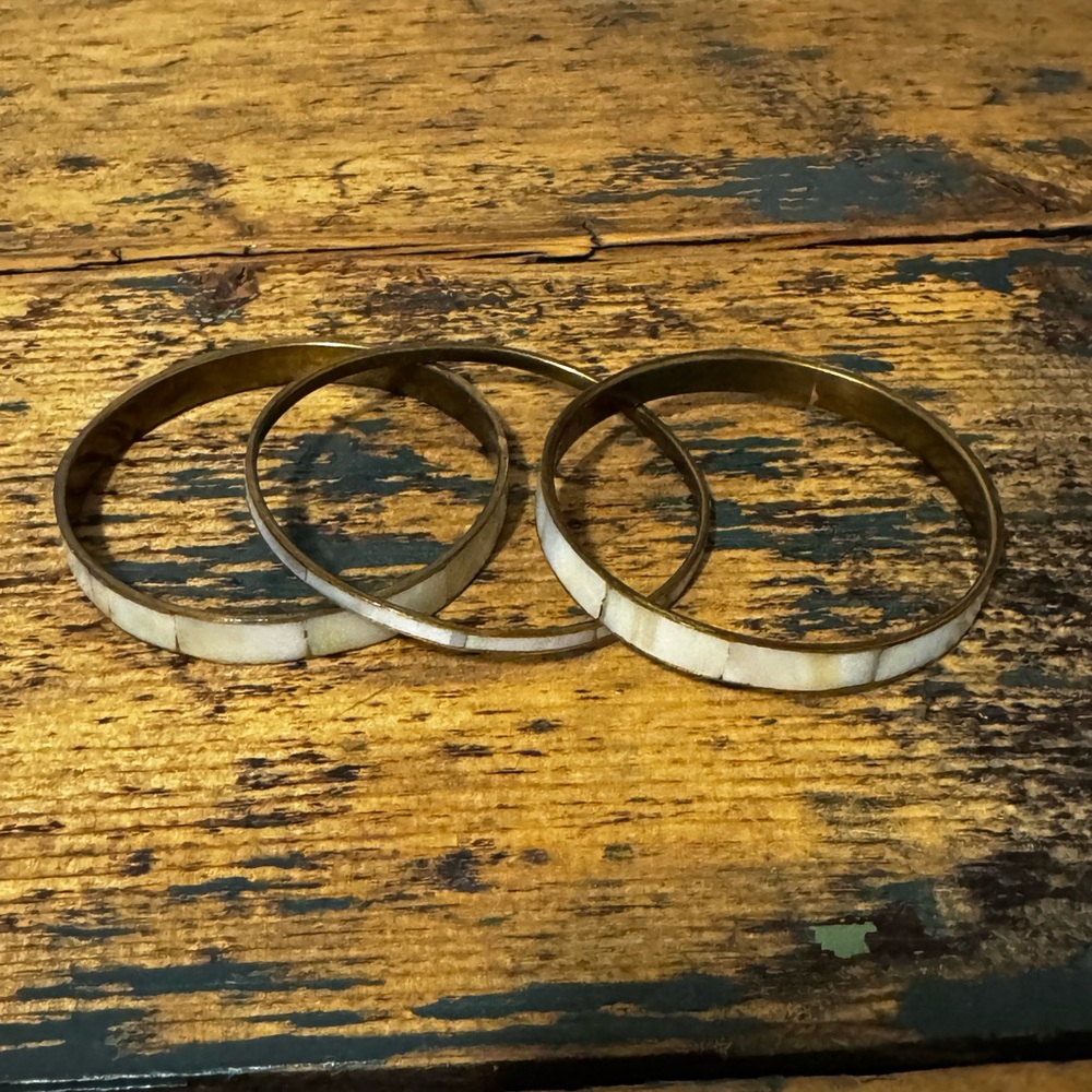 Elegant Brass and Mother of Pearl Bangle Set